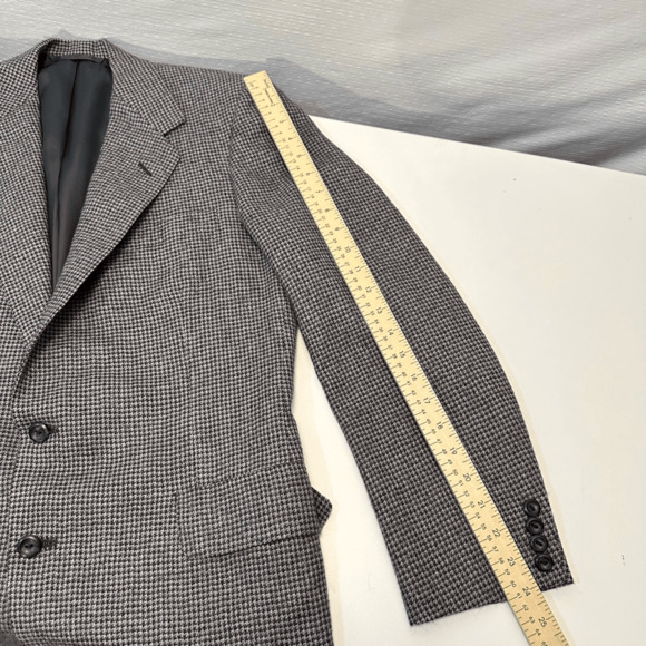 Mens 40R Pure Alpaca Sport Coat Grey Houndstooth 2 Button Preppy Classic Blazer - Picture 10 of 13